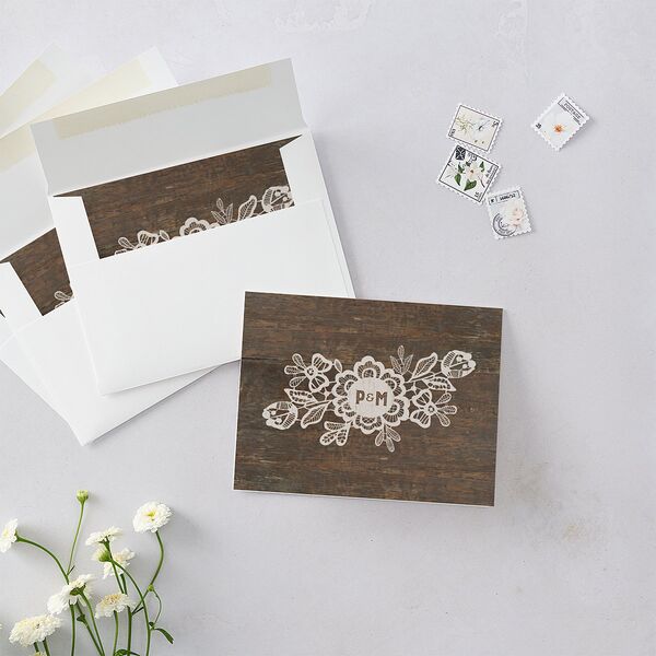 Woodgrain Lace Thank You Cards Falcon