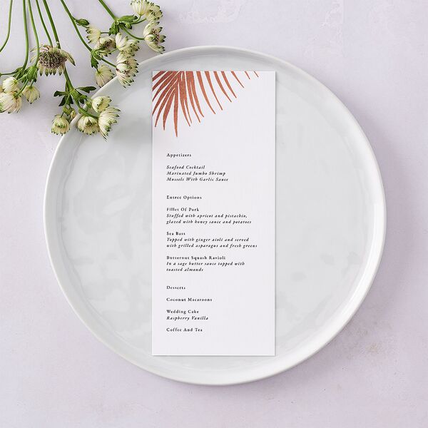 Lavish Palm Menus Rose Gold Pure White Signature