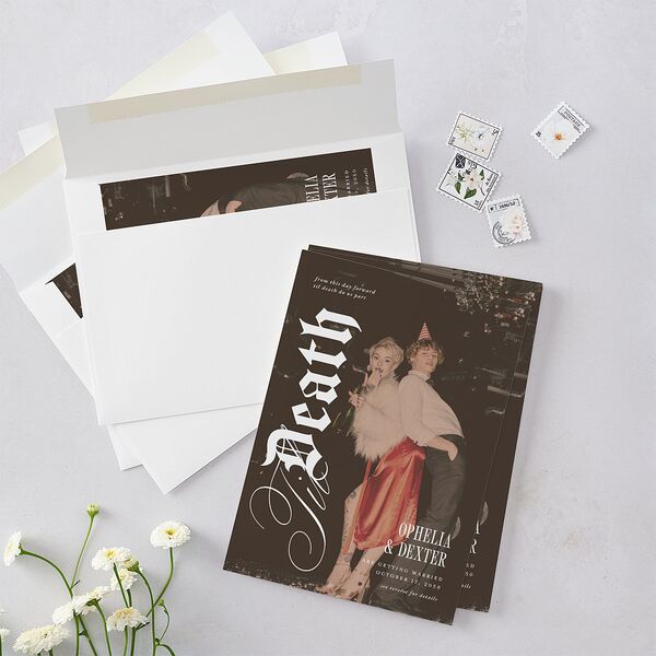 Til Death Gothic Photo Wedding Invitations Sand Signature Blank No Standard