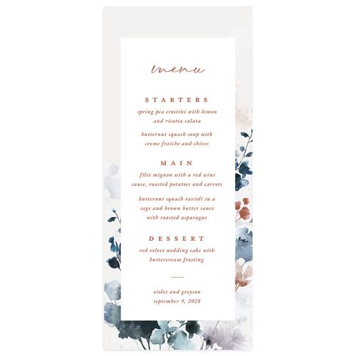Ethereal Floral Menus Dusty Blue Signature