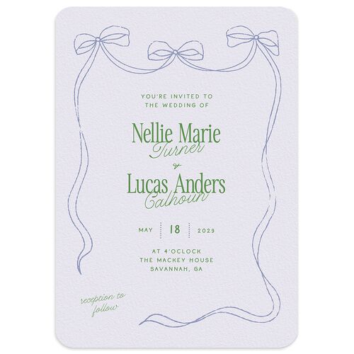 Modern Delicate Bows Wedding Invitations Green Apple Signature Blank Rounded No