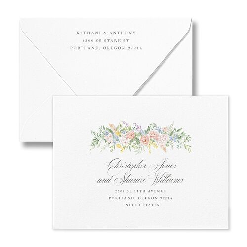 Glamorous Regency Garden Save the Date Petite Card Euro Envelopes White Sage Both Recipient and Return Addresses Luxe Signature