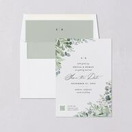 Botanical Greenery QR Code Save the Date Cards Pure White Signature smooth Blank No Standard