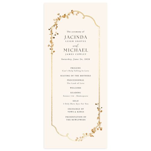 Fairytale Eucalyptus Foil Wedding Programs Tan Gold Signature