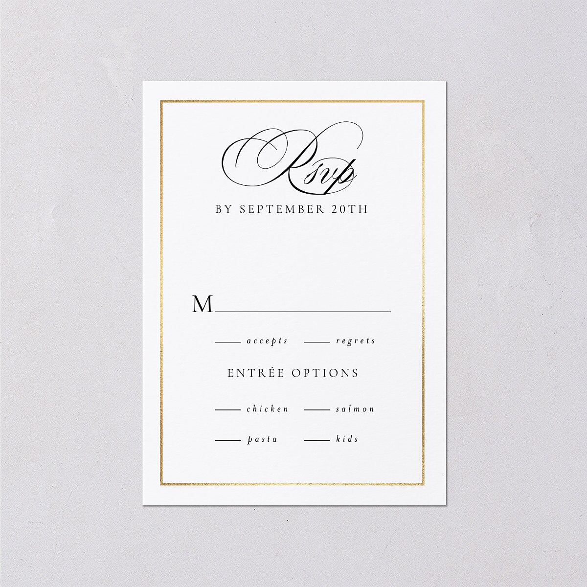 Timeless Frame Wedding Response Cards Gold Pure White Signature Standard