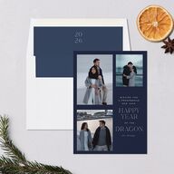 Lunar New Year Grid Holiday Cards Navy Signature Blank Portrait  Standard