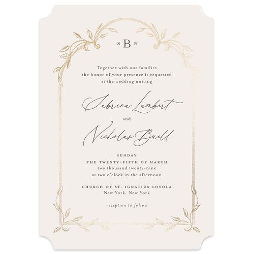 Heirloom Botanical Foil Wedding Invitations Gold Linen Signature Blank No Ticket