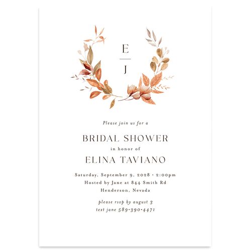 Leafy Rustic Monogram Bridal Shower Invitations Raw Sienna Signature Blank