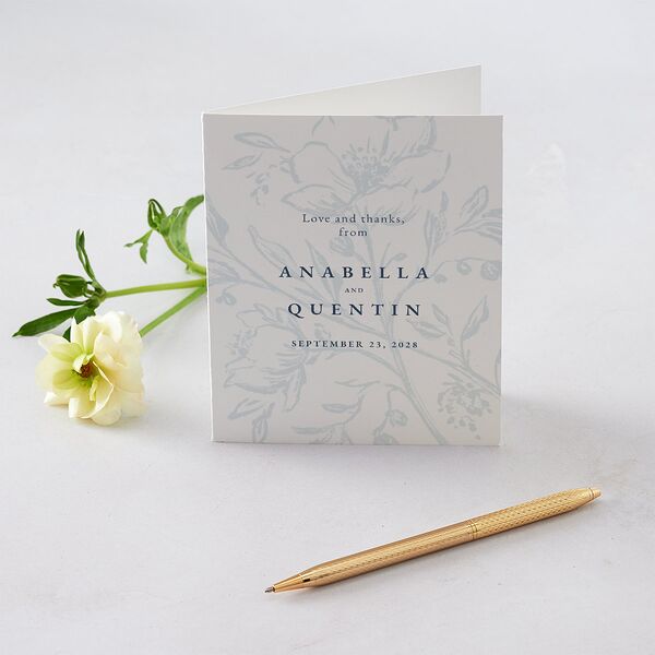 Classic Floral Thank You Cards Dusty Blue