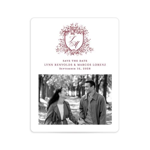 Rose Crest Photo Save The Date Magnets Maroon Magnet Paper