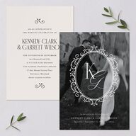 Maximalist Photo Crest Wedding Invitations Linen Signature Blank No Standard