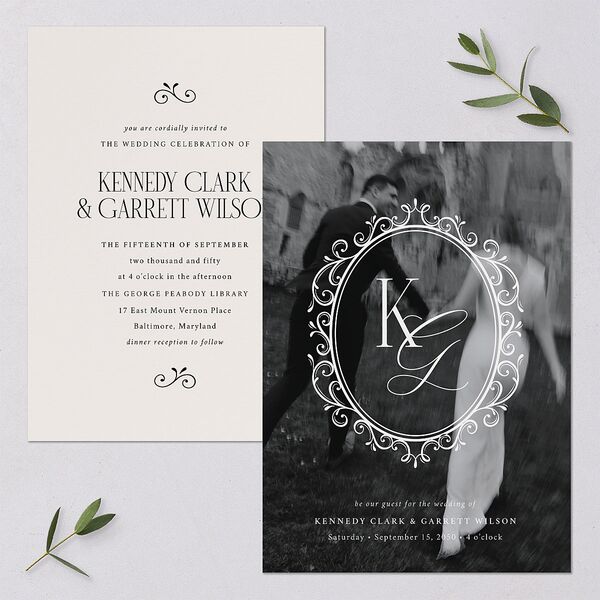 Maximalist Photo Crest Wedding Invitations Linen Signature Blank No Standard
