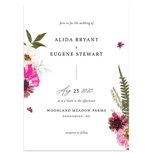 Pressed Flowers Wedding Invitations Hot Pink Signature Blank No Standard