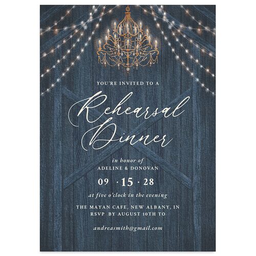 Farmhouse Lights Rehearsal Dinner Invitations Moody Blue Signature Blank Standard