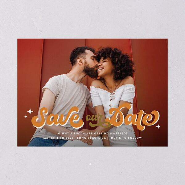 Disco Love Save the Date Cards Umber Signature smooth Blank No Standard