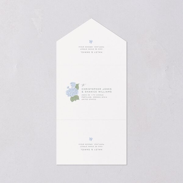 Vintage Hydrangea Frame All-in-One Wedding Invitations Dusty Blue Signature Light Both Recipient and Return Addresses No