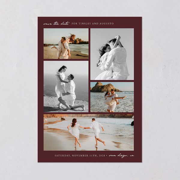 Romantic Gallery Save the Date Cards Merlot Signature smooth Blank No Standard