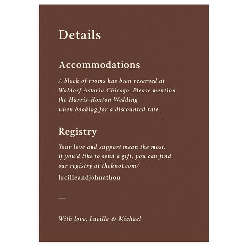 Elegant Typography Wedding Enclosure Cards Walnut Signature Standard