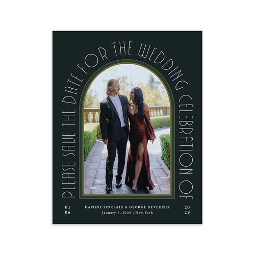 Gatsby Deco Arch Save the Date Petite Cards Dark Emerald Signature smooth Blank No Standard