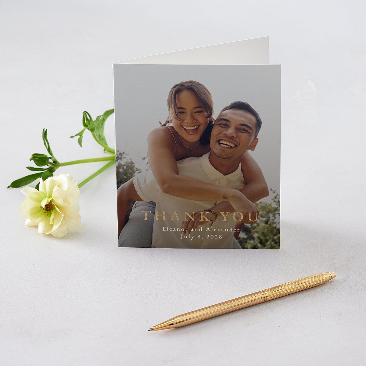 Timeless Floral Foil Thank You Cards — view 1