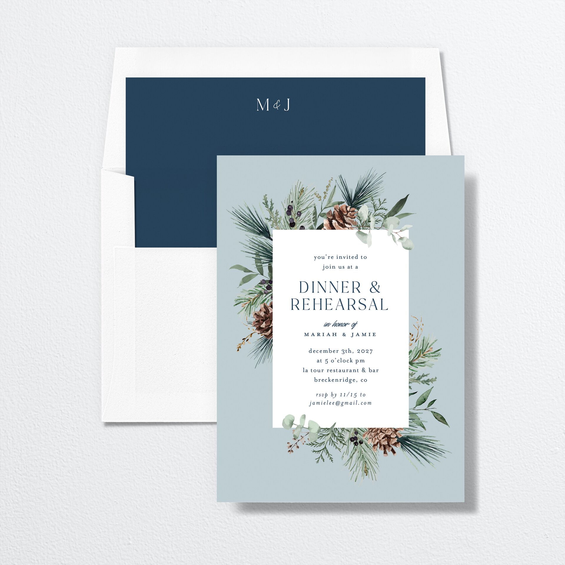 Rustic Pine Rehearsal Dinner Invitations — view 4