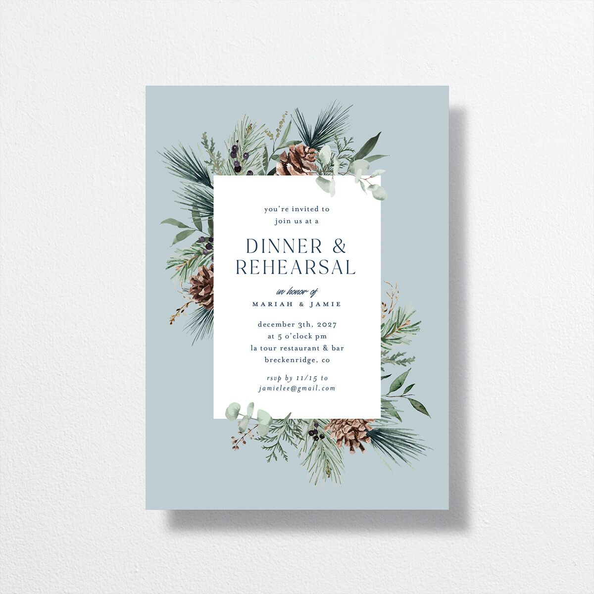 Rustic Pine Rehearsal Dinner Invitations — view 2