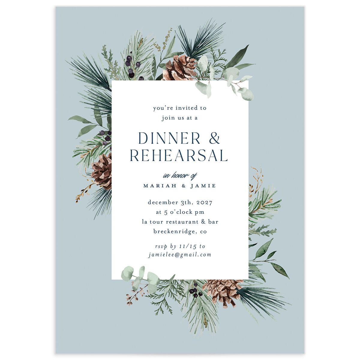 Rustic Pine Rehearsal Dinner Invitations