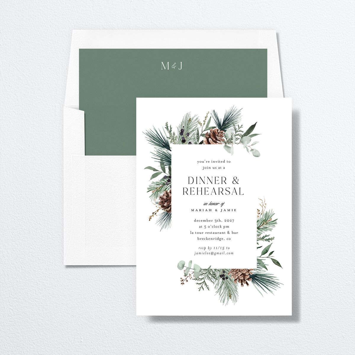 Rustic Pine Rehearsal Dinner Invitations Eucalyptus Signature