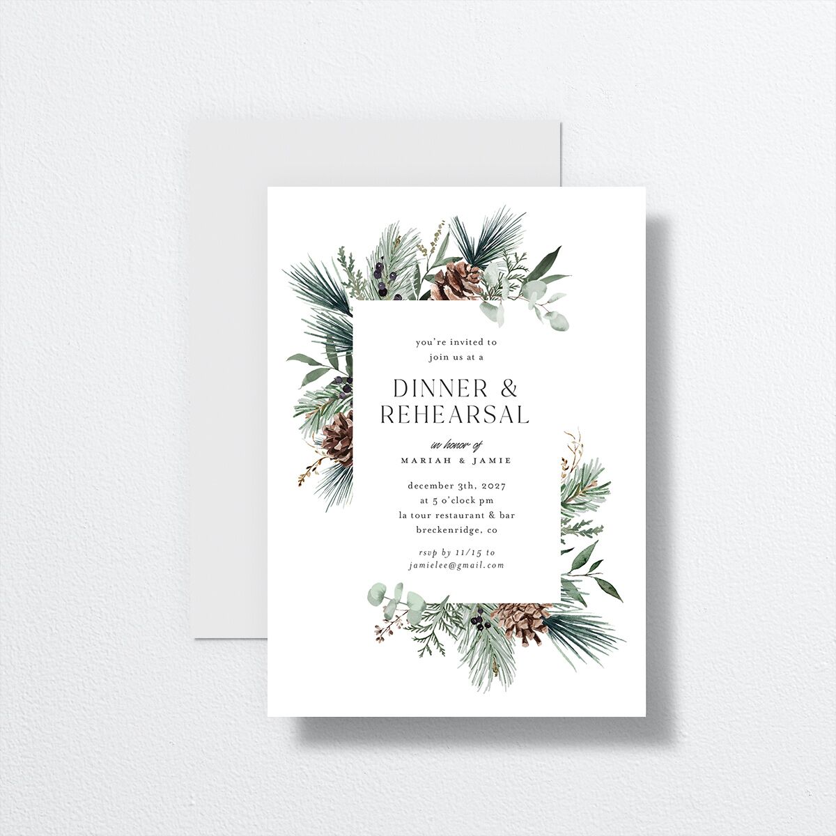 Rustic Pine Rehearsal Dinner Invitations Eucalyptus Signature