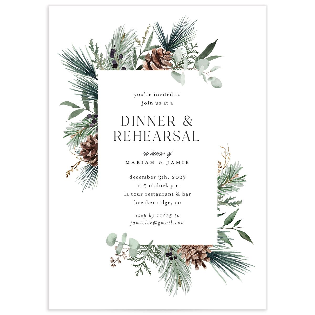 Rustic Pine Rehearsal Dinner Invitations