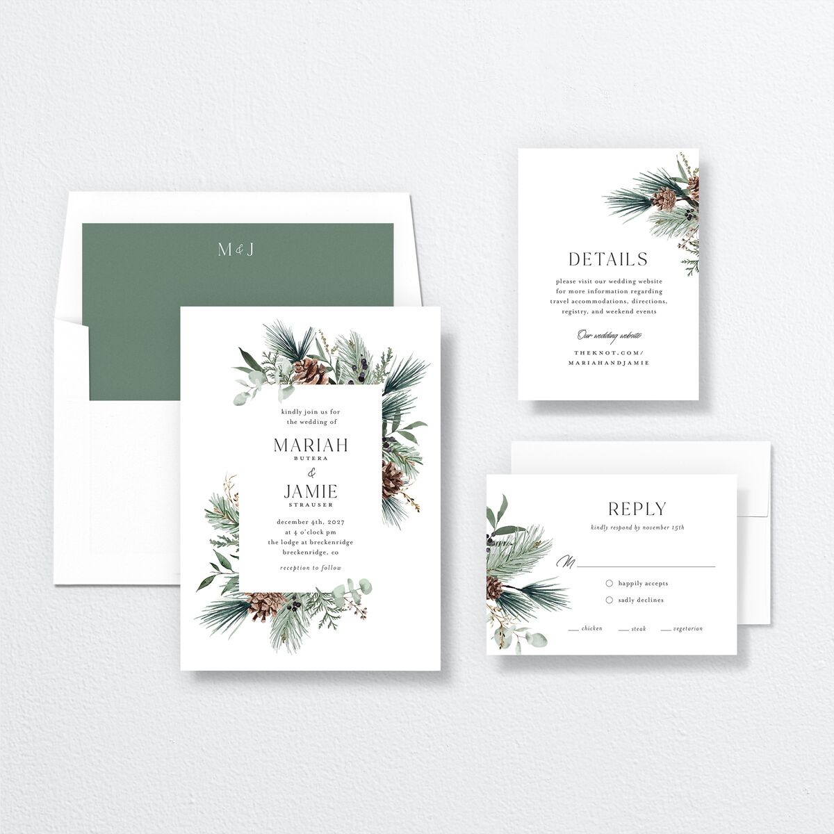 Rustic Pine Wedding Invitations Eucalyptus Signature No