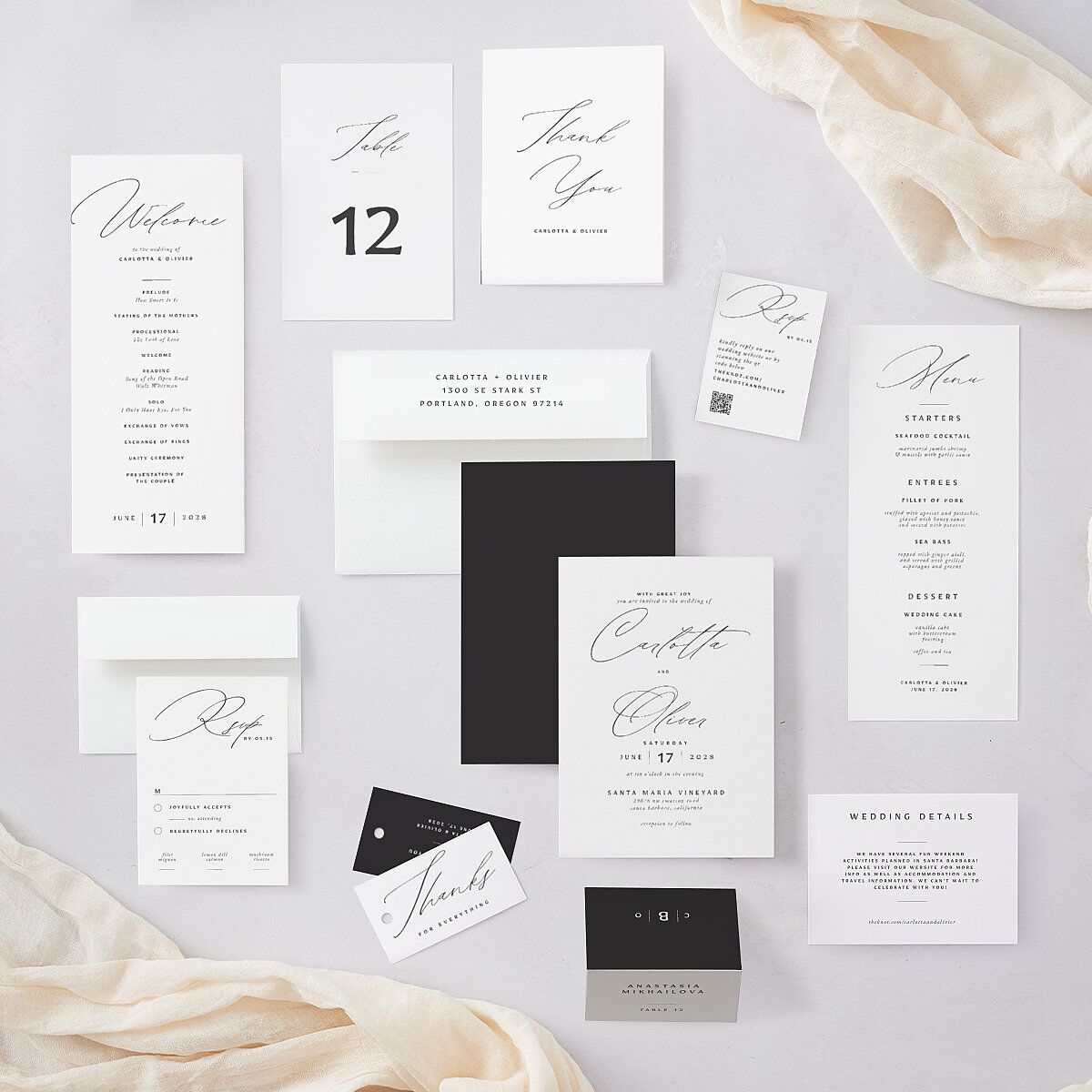 Simply Classic Wedding Invitations Charcoal Signature Blank No Standard