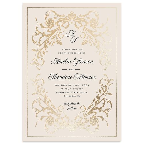 Romantic Vintage Luxury Foil Wedding Invitations Gold Taupe Signature Blank No Standard