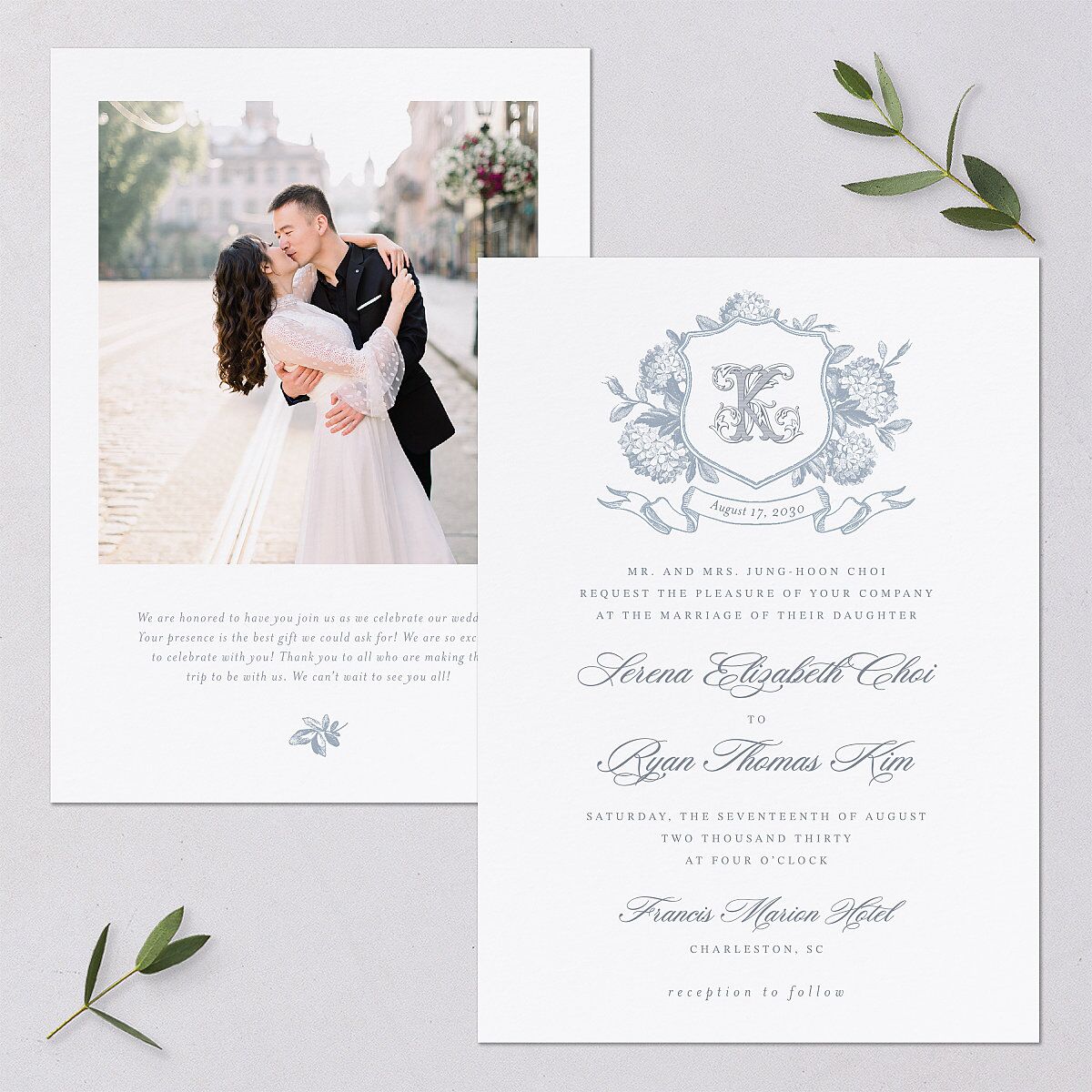 Vintage Hydrangea Garden Crest Wedding Invitations Slate Signature Blank No Standard
