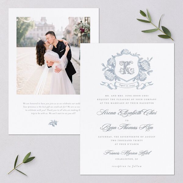 Vintage Hydrangea Garden Crest Wedding Invitations Slate Signature Blank No Standard