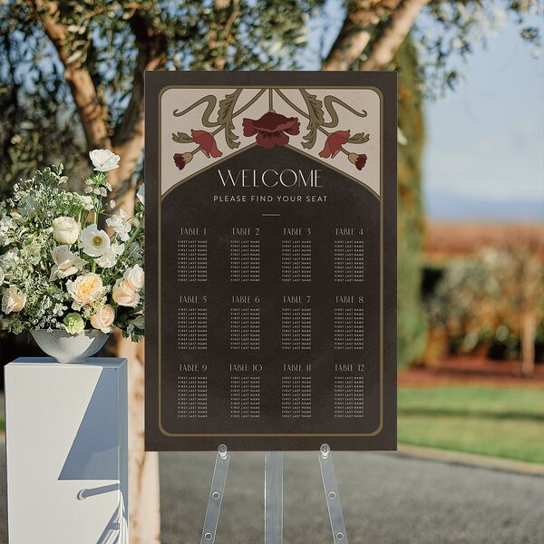 Vintage Nouveau Floral Standard Seating Chart Large Merlot Standard Indoor Foam Core L Seating