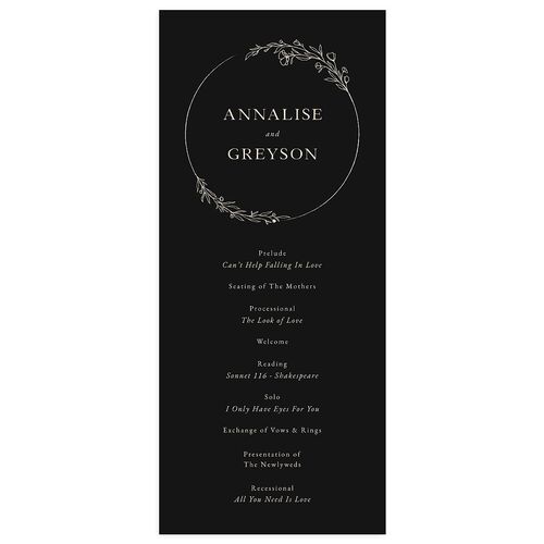 Simple Rustic Wreath Wedding Programs Midnight Signature