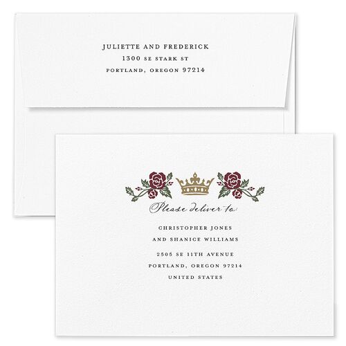 Sword and Roses Fantasy Garden Wedding Invitation Envelopes White Charcoal Both Recipient and Return Addresses Standard Signature