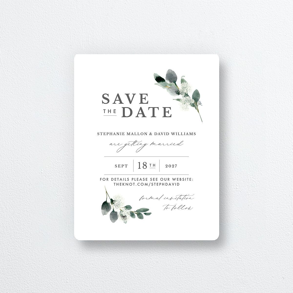 Elegant Greenery Save The Date Magnets Pure White Magnet Paper