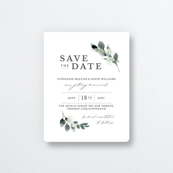 Elegant Greenery Save The Date Magnets Pure White Magnet Paper