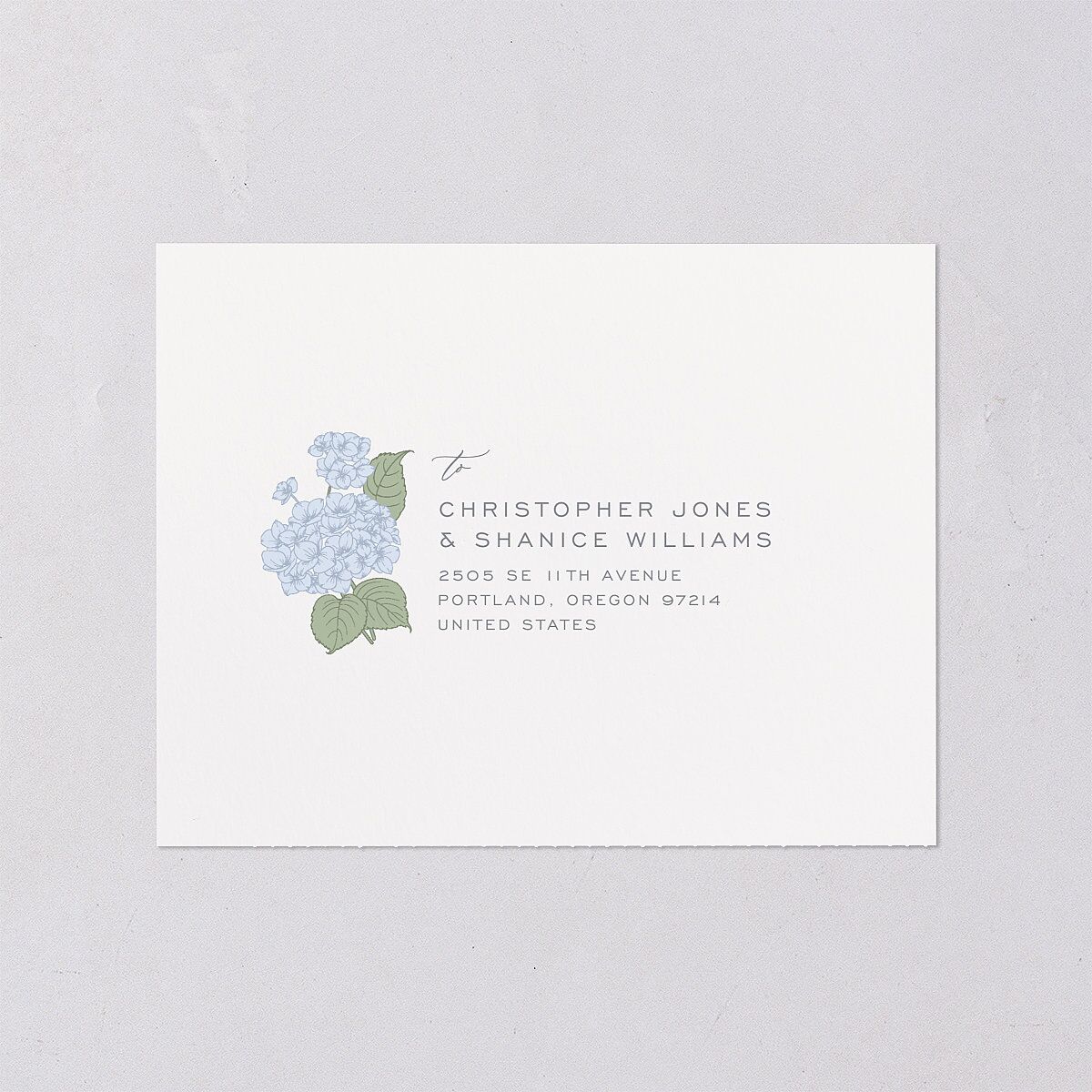 Vintage Hydrangea Frame All-in-One Wedding Invitations Dusty Blue Signature Light Both Recipient and Return Addresses No