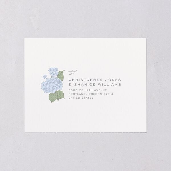 Vintage Hydrangea Frame All-in-One Wedding Invitations Dusty Blue Signature Light Both Recipient and Return Addresses No