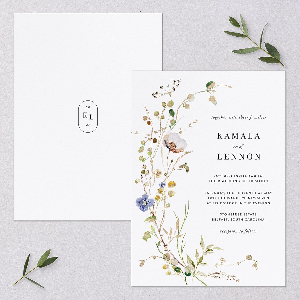 Glistening Wildflower Wedding Invitations — view 1