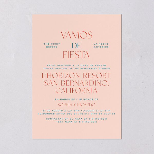 Color del Amor Rehearsal Dinner Invitations Salmon Signature Blank