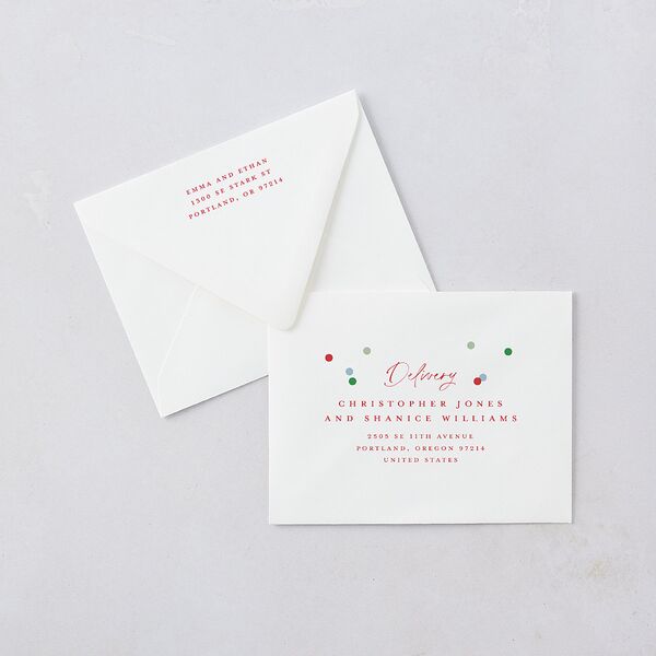Instant Film Christmas Confetti Thank You Card Euro Envelopes White Ivory Both Recipient and Return Addresses Luxe Signature