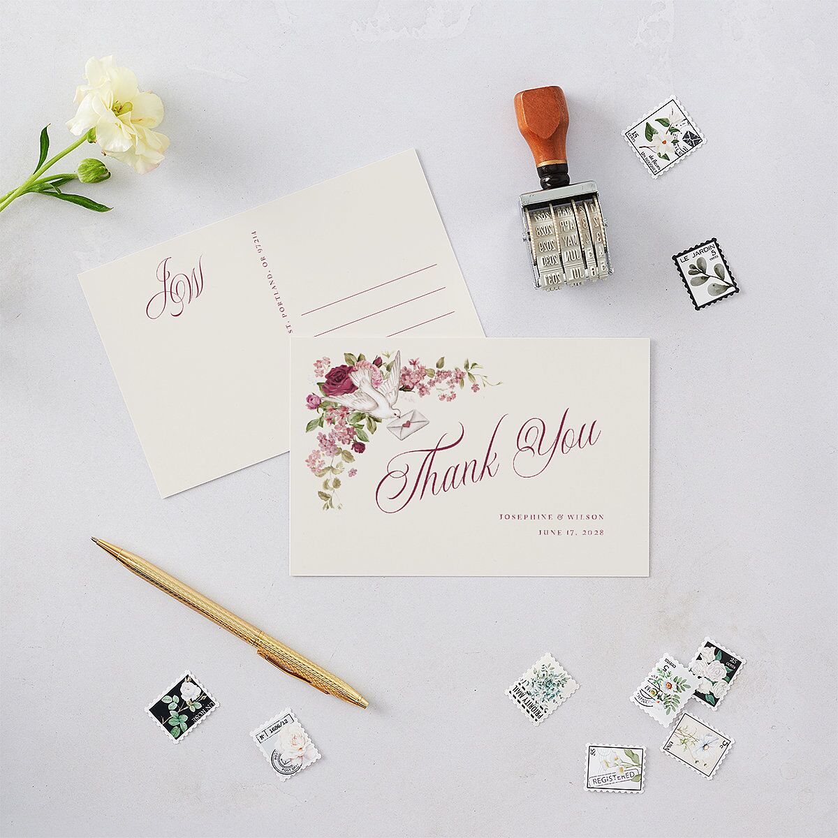 Vintage Love Doves Thank You Postcards Shell Pink