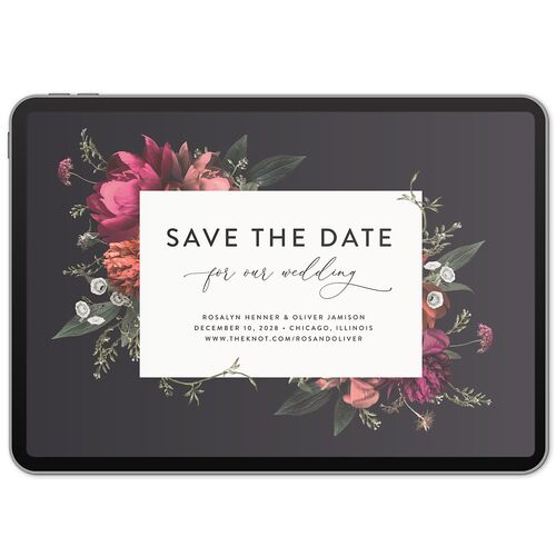 Blooming Botanical Digital Save the Date Cards Midnight Watercolor Blush Lets Celebrate Standard