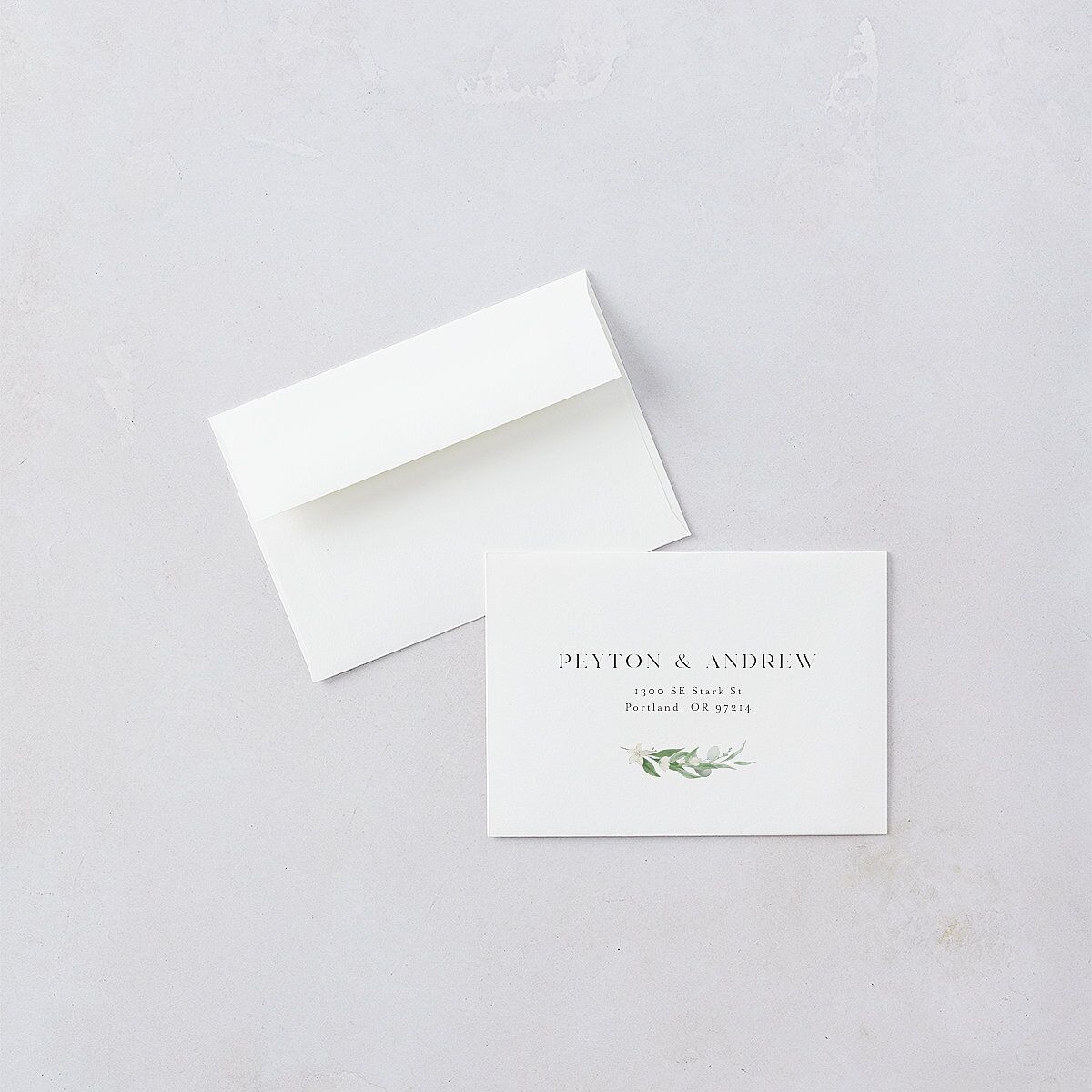 Greenery Laurel Response Card Envelopes Pure White Standard White Return Address Signature