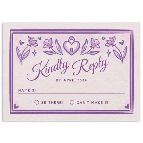 Vintage Heart Locket Wedding Response Cards Purple Petal Signature Standard