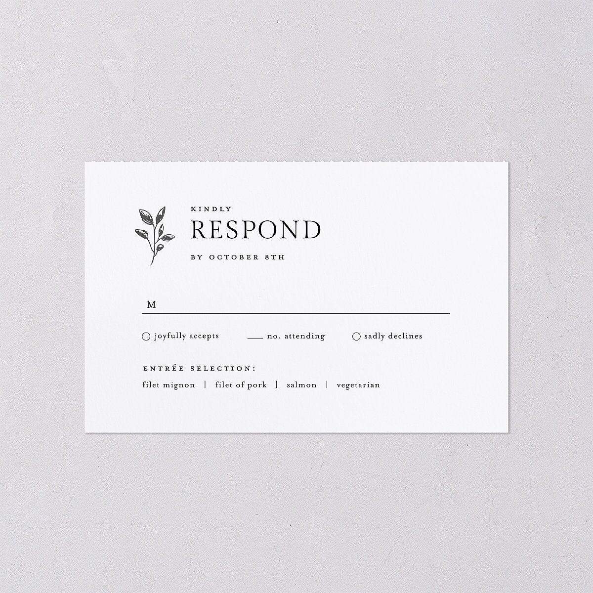 Elegant Botanical Initials All-in-One Wedding Invitations Pure White Signature Light Both Recipient and Return Addresses No